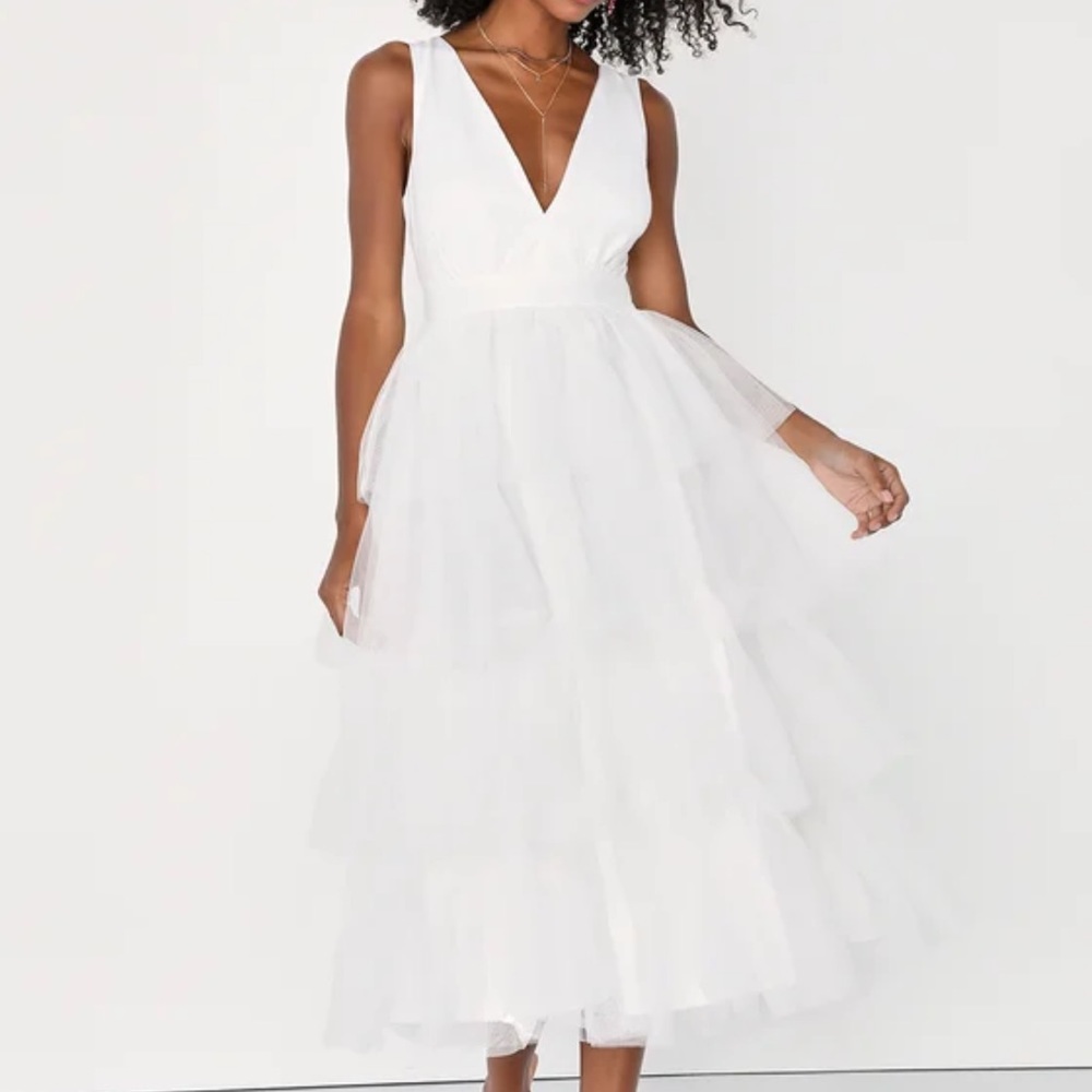 White Tulle Midi Dress - Lulus